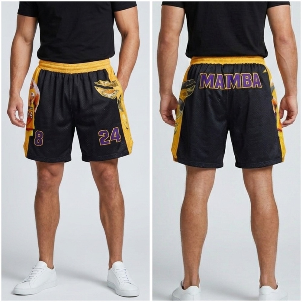 Kobe Bryant Mamba Basketball Shorts GT Mens Medium Black Yellow Lakers 8 24 Mesh